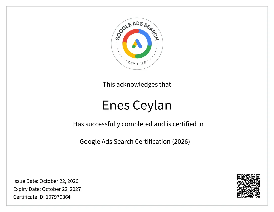 Enes Ceylan, Google Ads Arama Sertifikası 2026